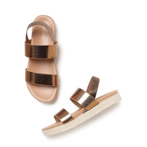 Marc Loire Women's Double Strap Textured Flatform Heel Sandals with Strechable Backstrap
